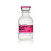 A Henry Schein approved bottle of Bacteriostatic Water 30ml (single vial) manufactured by Hospira, displayed on a clean white background.